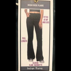 Indigo Rising Women's Wide Leg Jeans Green High Rise Flare Denim Pants 3/26 NEW